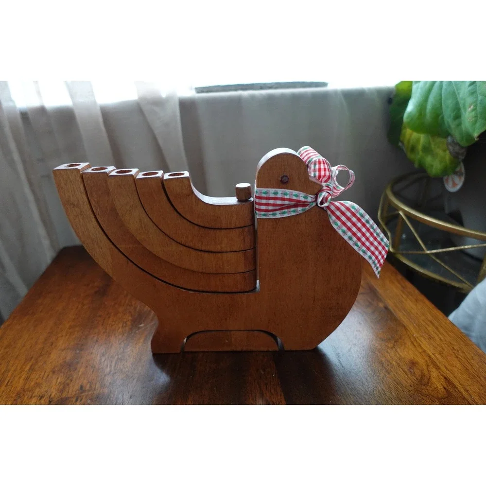 Wooden Bird‎ Candelabra 5 stick Candle Holder